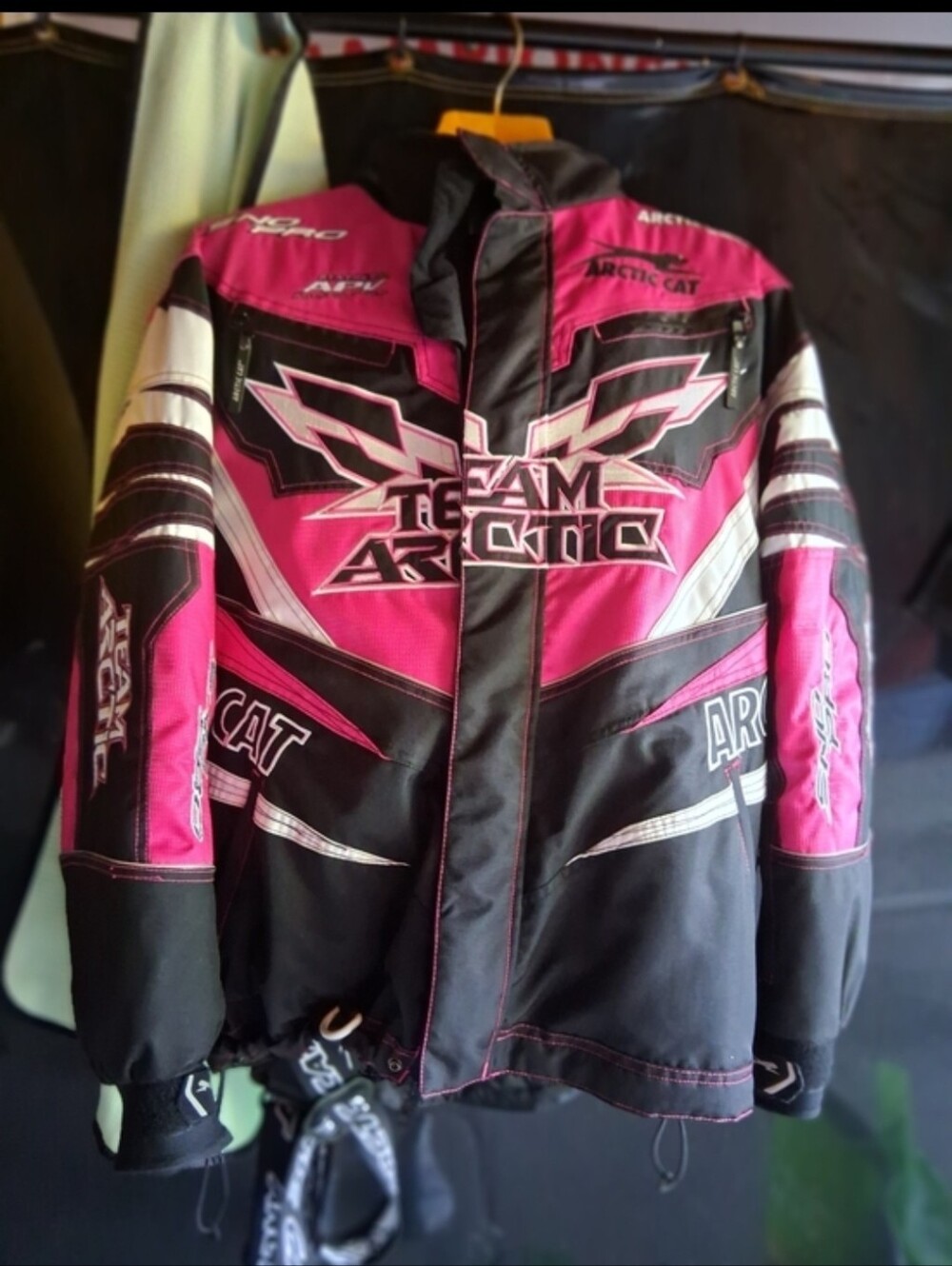 Arctic Cat Women's pink And Black Snowmobile  Jacket with Arctic Cat Bibs